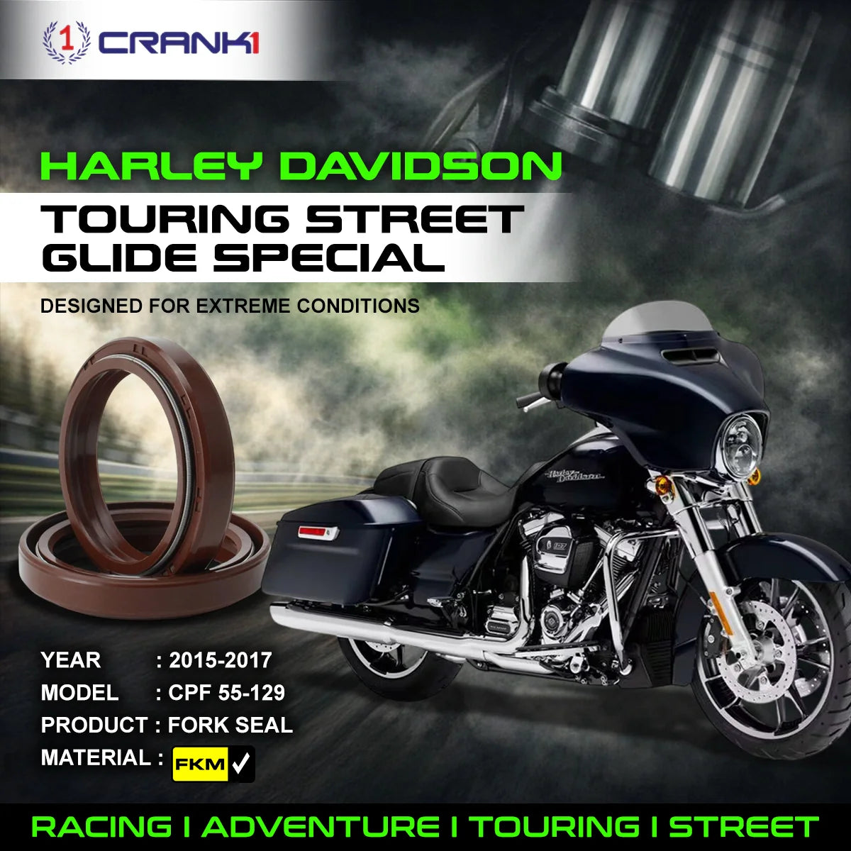 Crank1 Fork Oil Seals Pair For Harley Davidson Touring Street Glide Special (2015-2017) - CPF55-129