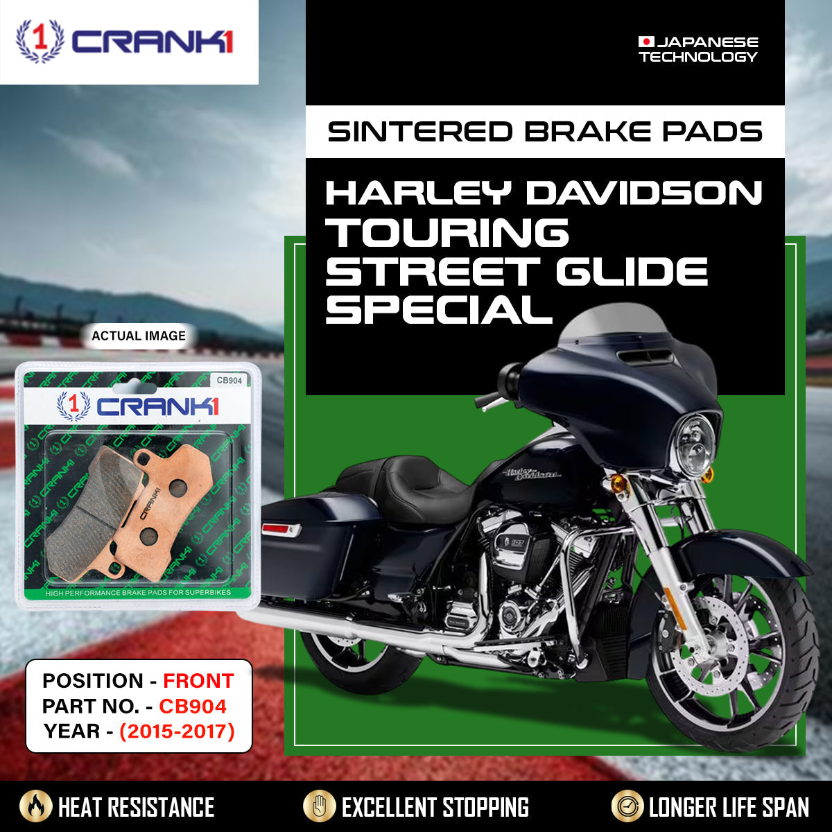 Crank1 Sintered Brake Pads For Harley Davidson Touring Street Glide Special (2015-2017) - Front - CB904 - 2 Sets