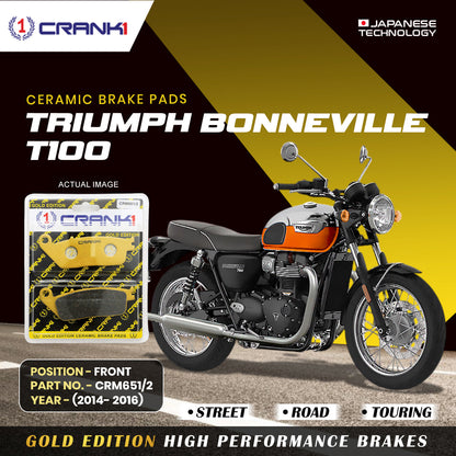 Crank1 Ceramic Brake Pads For Triumph Bonneville T100 (2014-2016) - Front -  CRM651/2