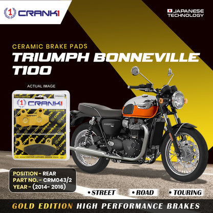 Crank1 Ceramic Brake Pads For Triumph Bonneville T100 (2014-2016) - Rear - CRM043/2
