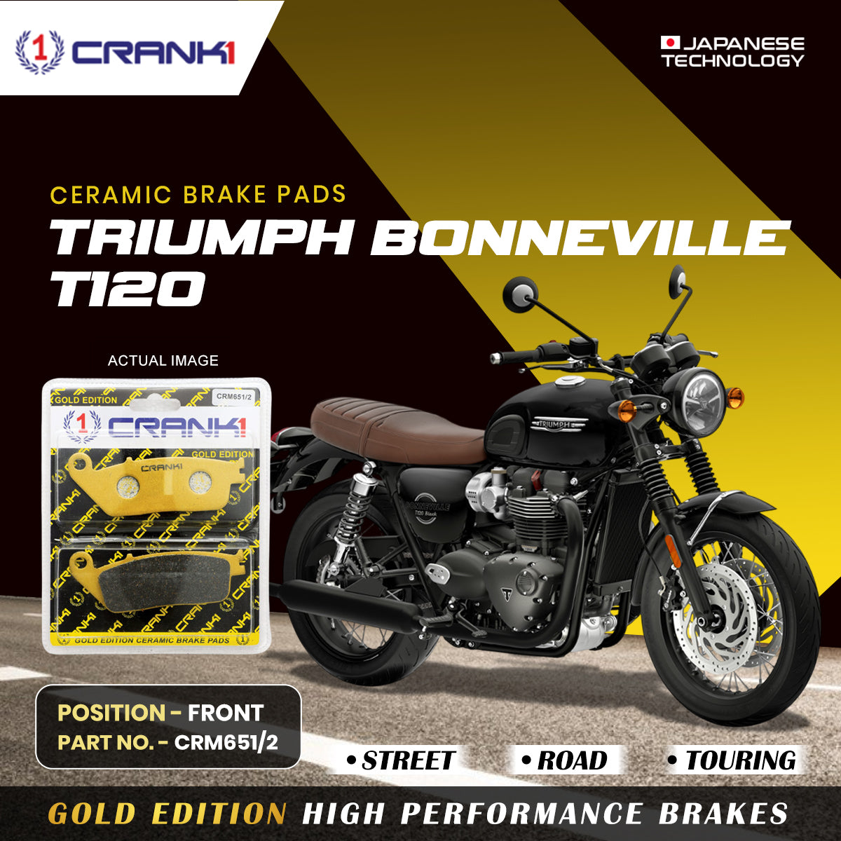 Crank1 Ceramic Brake Pads For Triumph Bonneville T120 - Front - CRM651/2