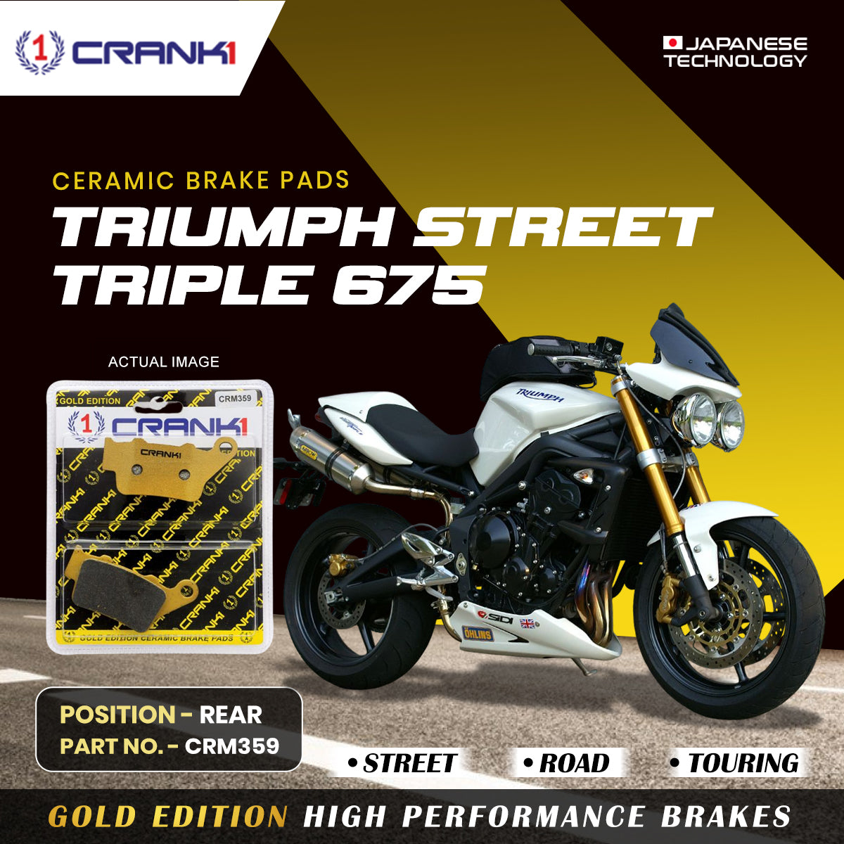Crank1 Ceramic Brake Pads For Triumph Street Triple 675 - Rear - CRM359