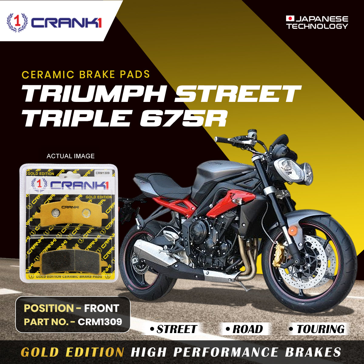 Crank1 Ceramic Brake Pads For Triumph Street Triple 675R - Front - CRM1309 - 2 Sets