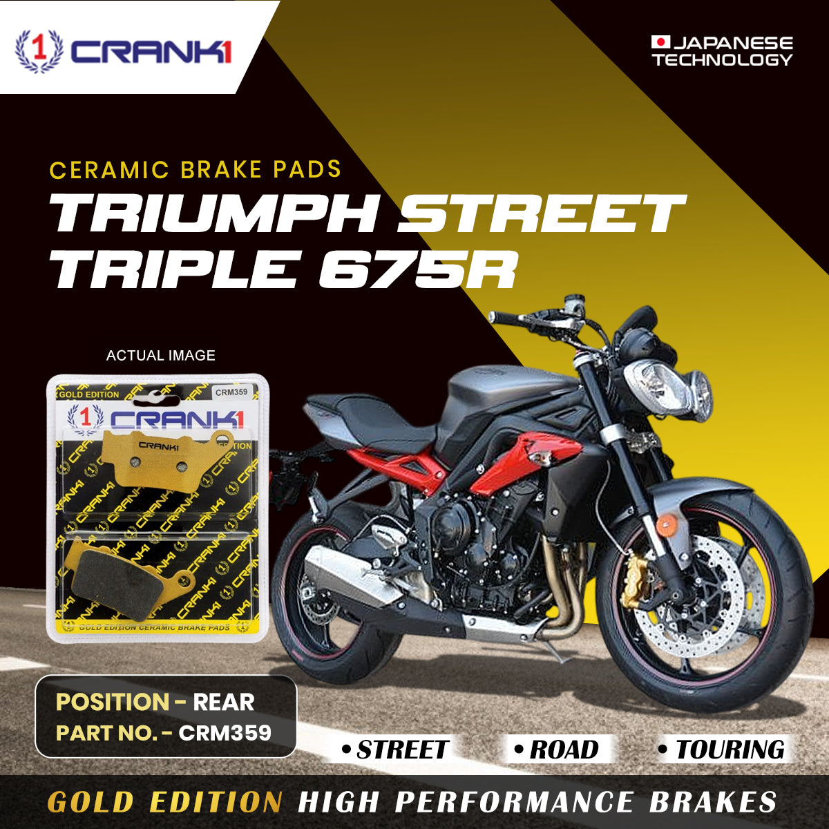 Crank1 Ceramic Brake Pads For Triumph Street Triple 675R - Rear - CRM359