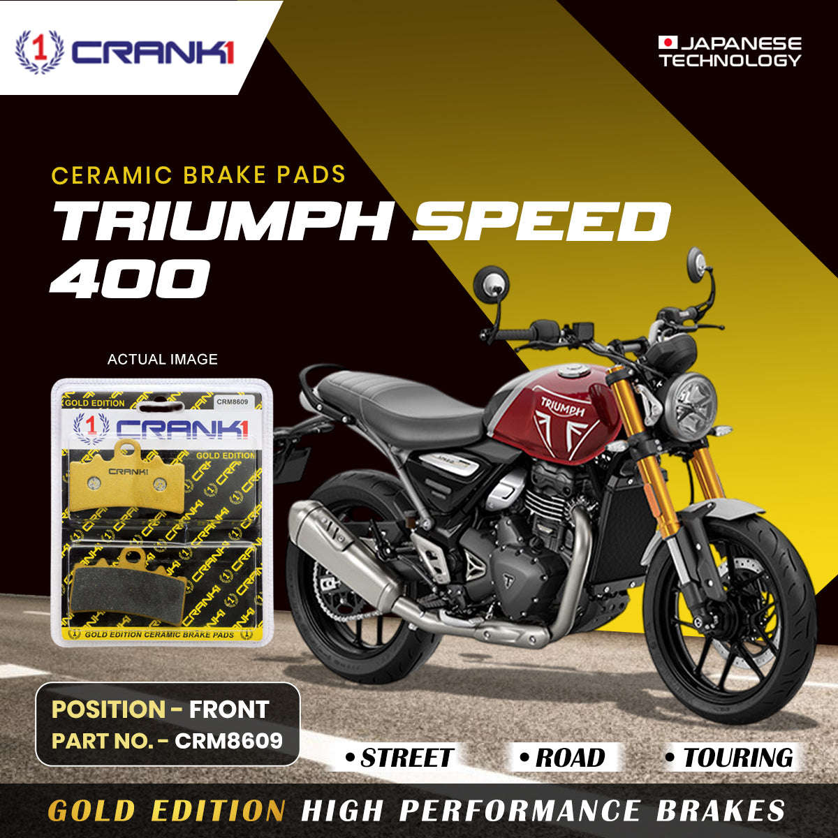 Crank1 Ceramic Brake Pads For Triumph Speed 400 - Front - CRM8609