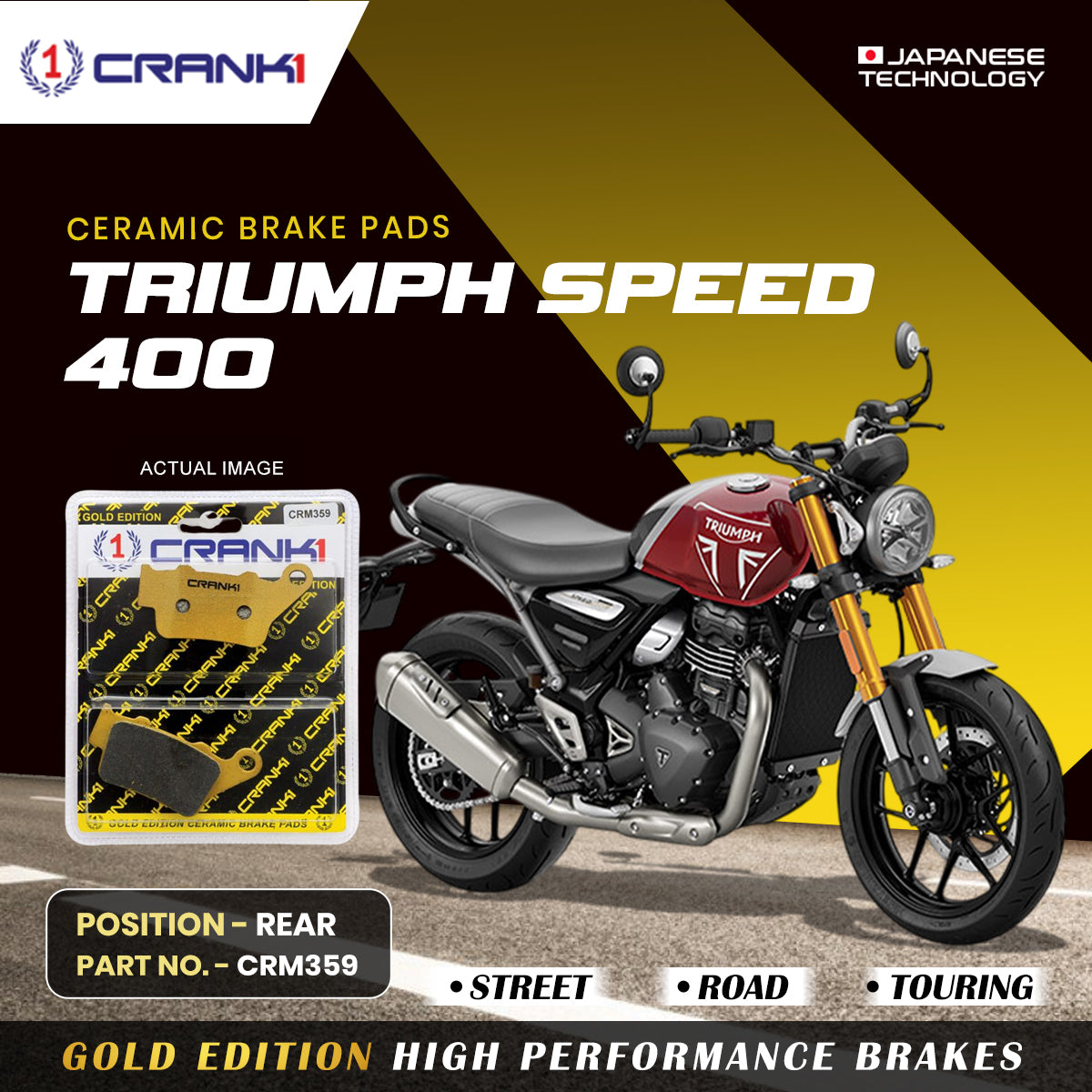 Crank1 Ceramic Brake Pads For Triumph Speed 400 - Rear - CRM359