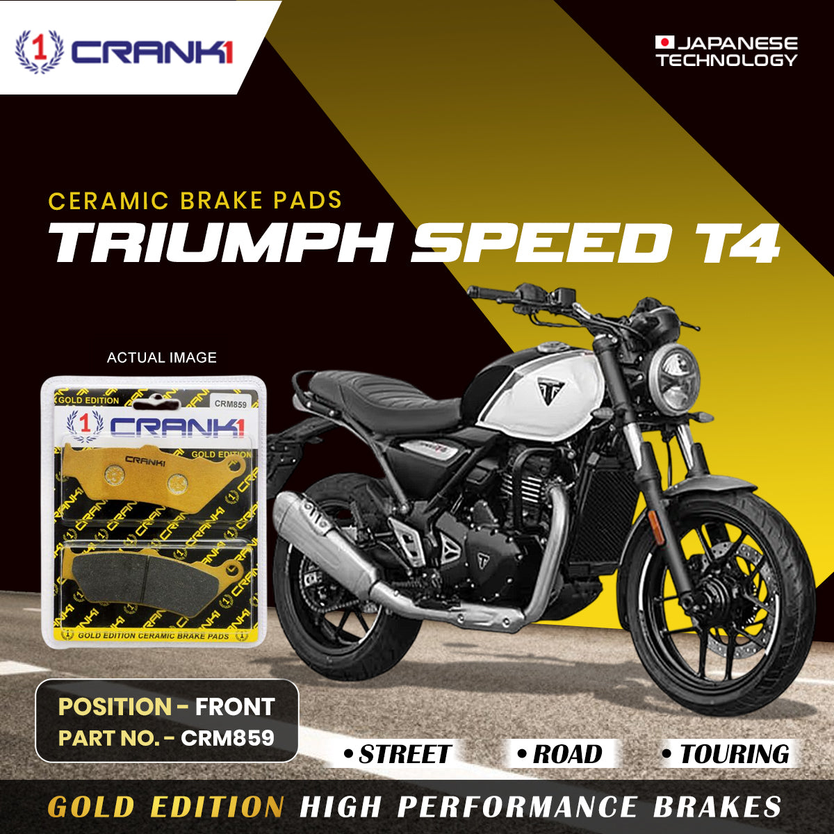 Crank1 Ceramic Brake Pads For Triumph Speed T4 - Front - CRM859