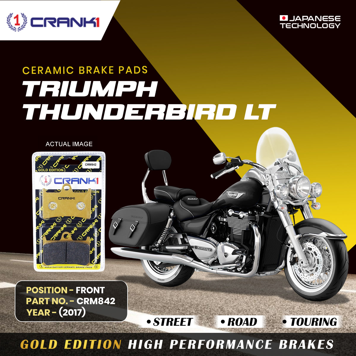 Crank1 Ceramic Brake Pads For Triumph Thunderbird LT (2017) - Front - CRM842 - 2 Sets