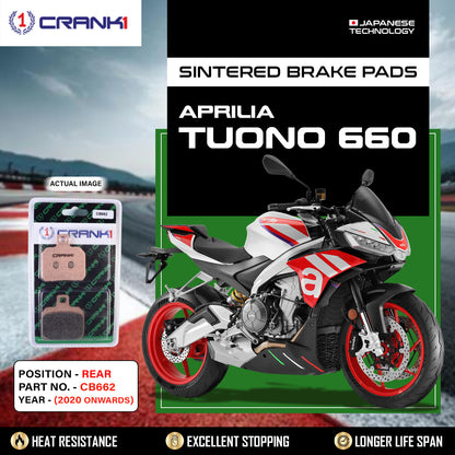 Crank1 Sintered Brake Pads For Aprilia Tuono 660 (2020 Onwards) - Rear - CB662