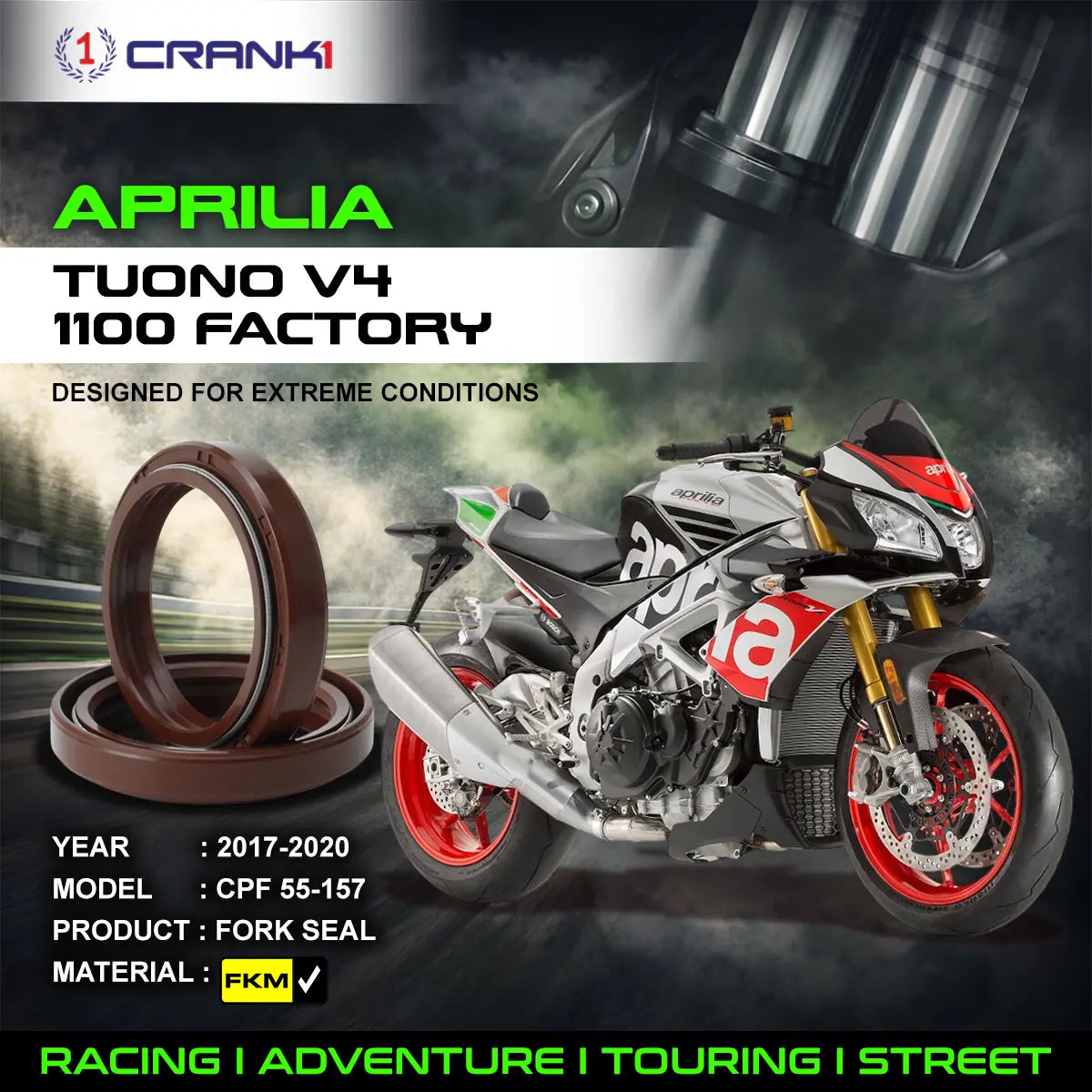Crank1 Fork Oil Seals Pair For Aprilia Tuono V4 1100 Factory (2017-2020) - CPF55-157