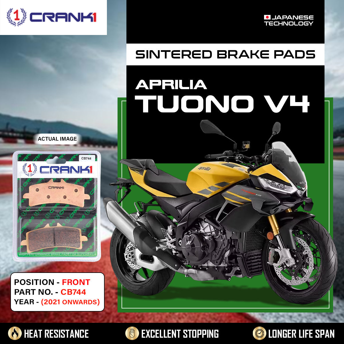 Crank1 Sintered Brake Pads For Aprilia Tuono V4 (2021 Onwards) - Front - CB744 - 2 Sets