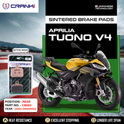 Crank1 Sintered Brake Pads For Aprilia Tuono V4 (2021 Onwards) - Rear - CB662
