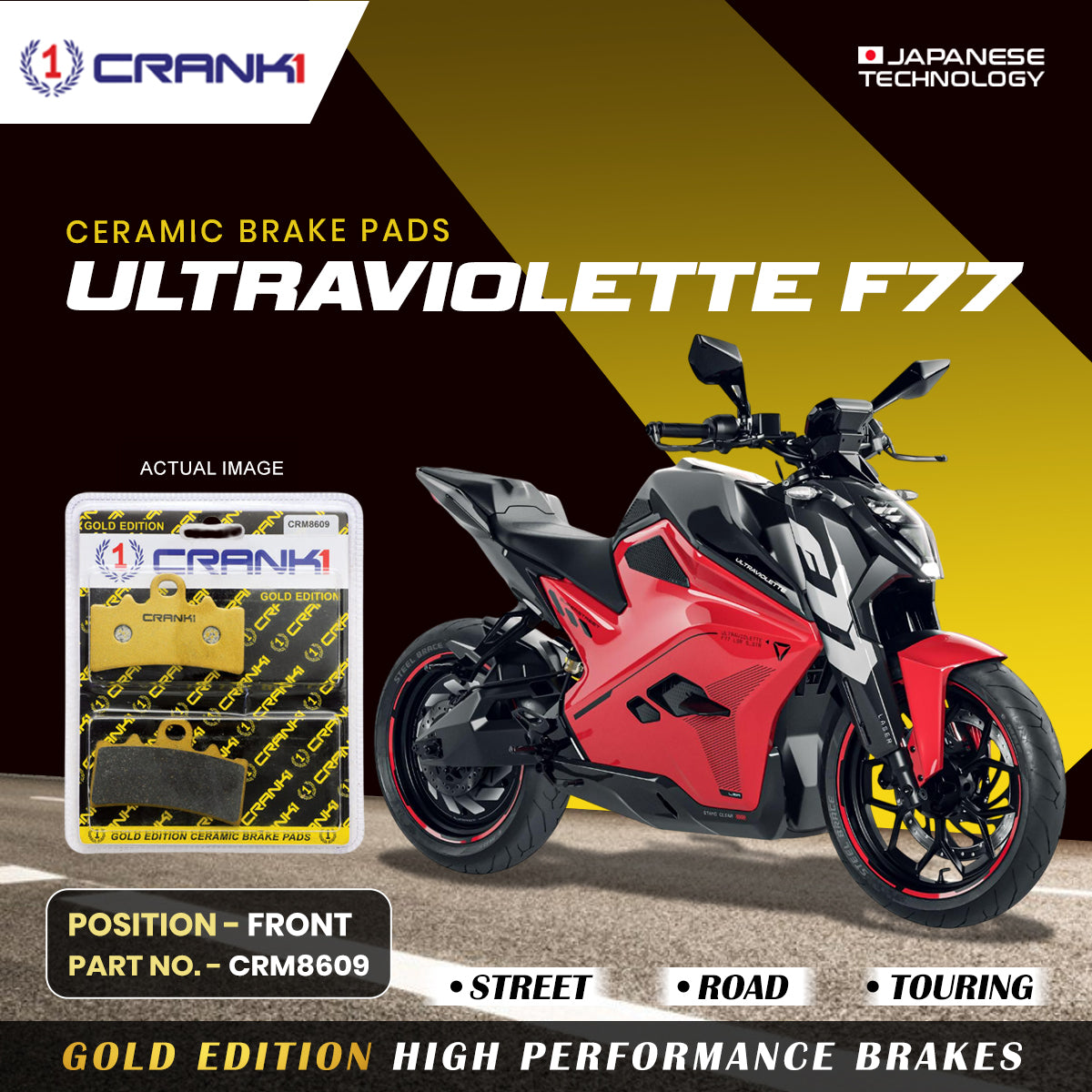 Crank1 Ceramic Brake Pads For Ultraviolette F77 - Front - CRM8609