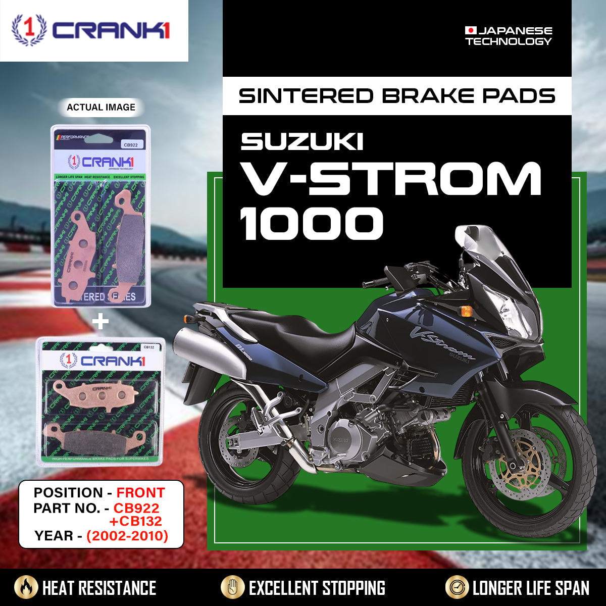 Crank1 Sintered Brake Pads For Suzuki V-Strom 1000 (2002-2010) - Front - CB922 + CB132 - 2 Sets