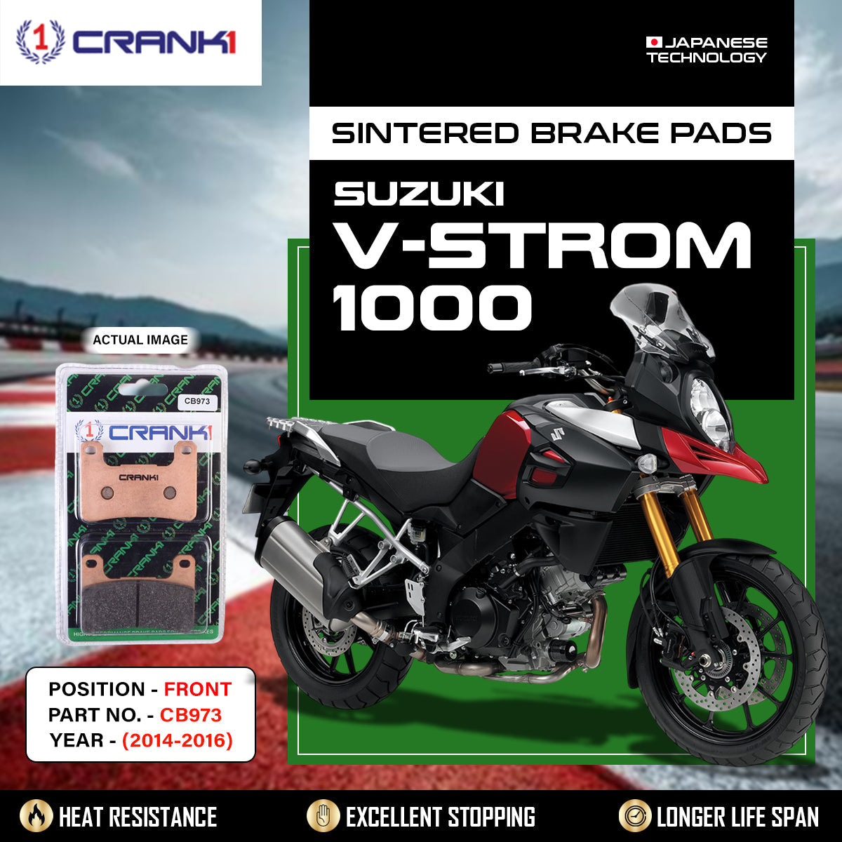 Crank1 Sintered Brake Pads For Suzuki V-Strom 1000 (2014-2016) - Front - CB973 - 2 Sets