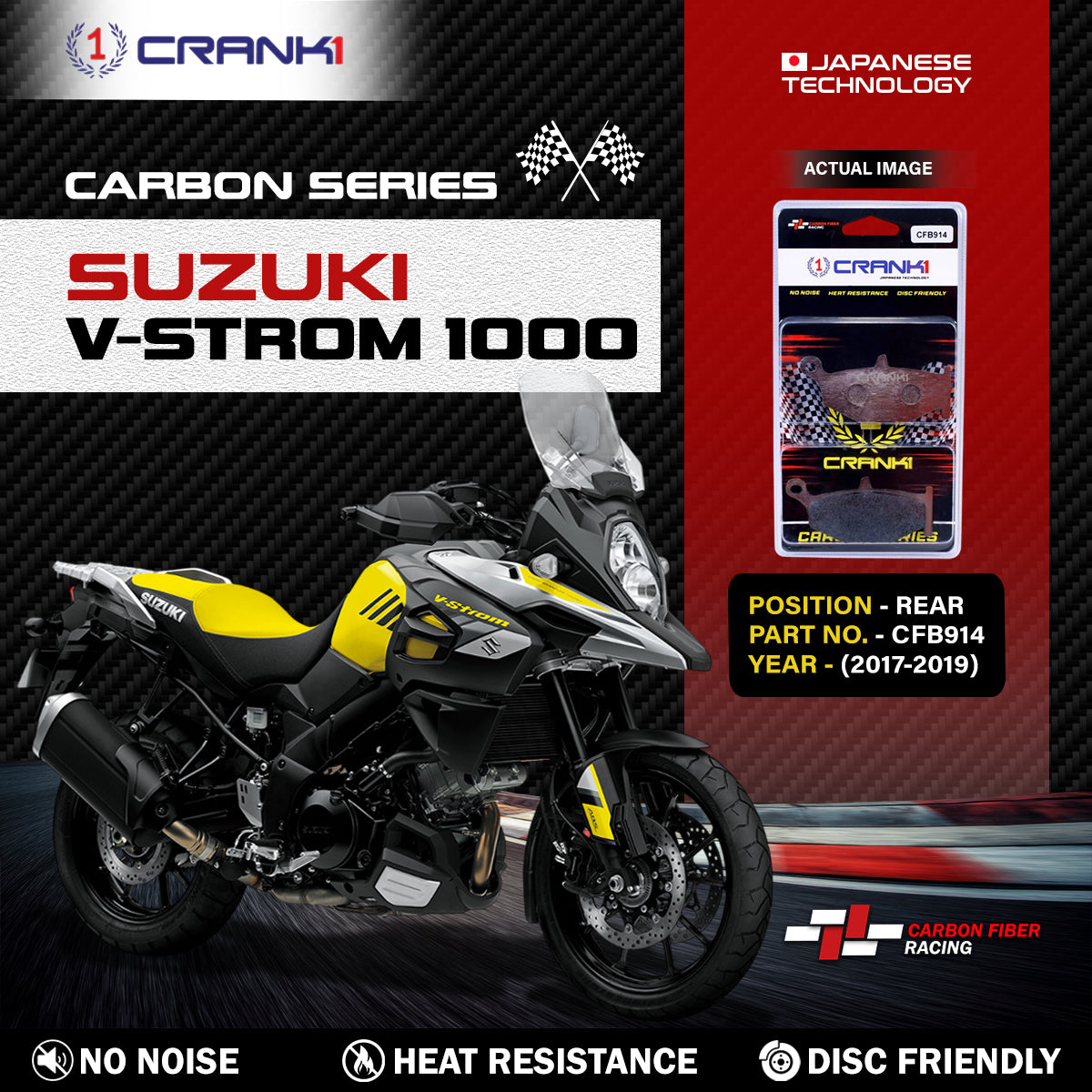 Crank1 Carbon Brake Pads For Suzuki V-Strom 1000 (2017-2019) - Rear - CFB914