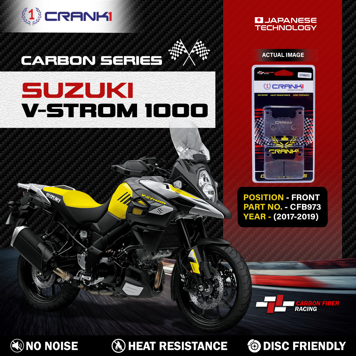 Crank1 Carbon Brake Pads For Suzuki V-Strom 1000 (2017-2019) - Front - CFB973 - 2 Sets