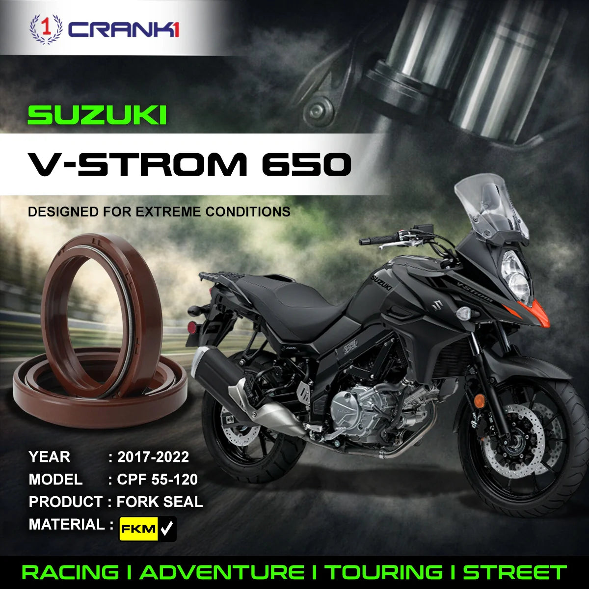 Crank1 Fork Oil Seals Pair For Suzuki V-Strom 650 (2017-2022) - CPF55-120