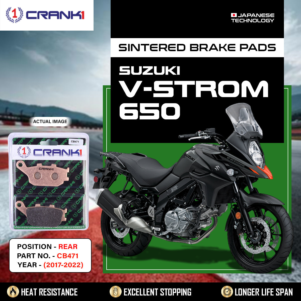 Crank1 Sintered Brake Pads For Suzuki V-Strom 650 (2017-2022) - Rear - CB471