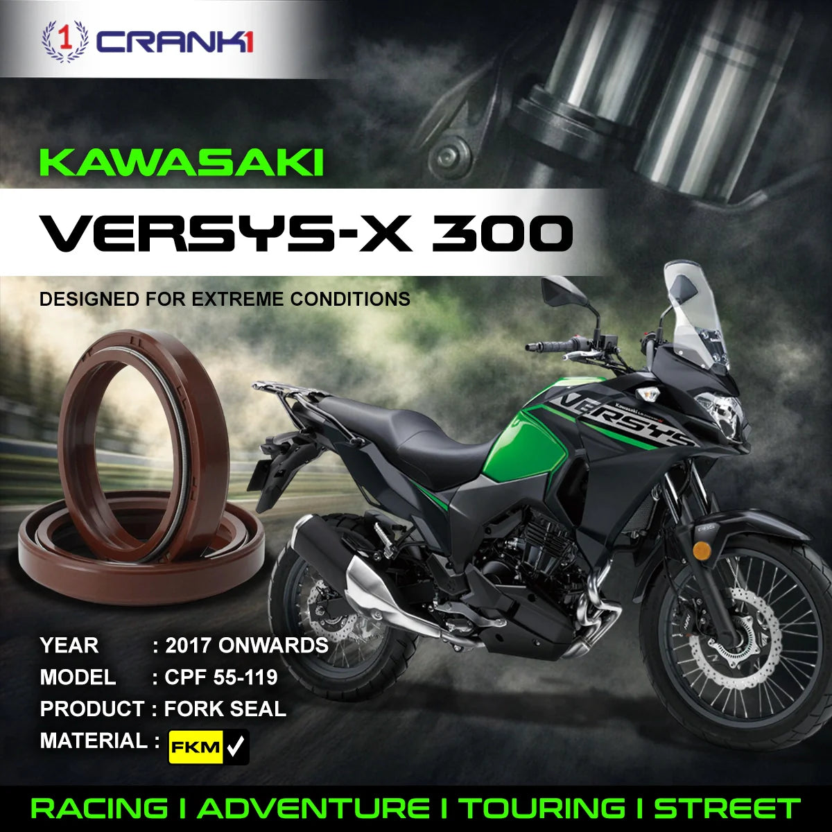 Crank1 Fork Oil Seals Pair For Kawasaki Versys-X 300 (2017 Onwards) - CPF55-119