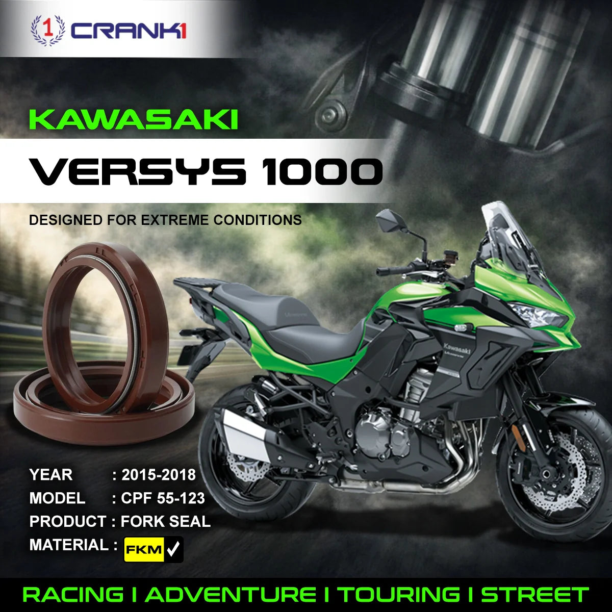 Crank1 Fork Oil Seals Pair For Kawasaki Versys 1000 (2015-2018) - CPF55-123