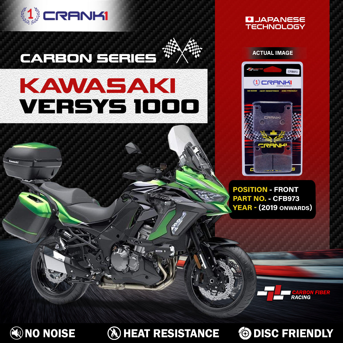 Crank1 Carbon Brake Pads For Kawasaki Versys 1000 (2019 Onwards) - Front - CFB973 - 2 Sets