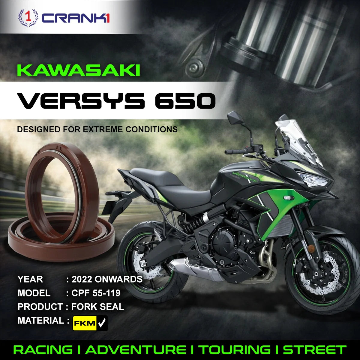Crank1 Fork Oil Seals Pair For Kawasaki Versys 650 (2022 Onwards) - CPF55-119