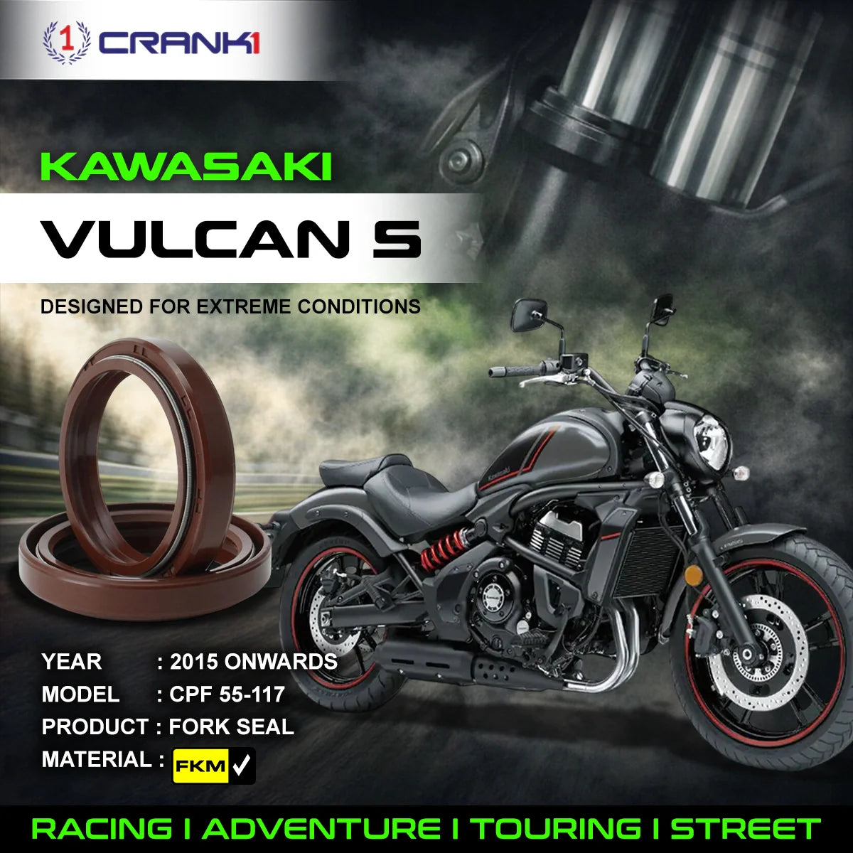 Crank1 Fork Oil Seals Pair For Kawasaki Vulcan S (2015 Onwards) - CPF55-117