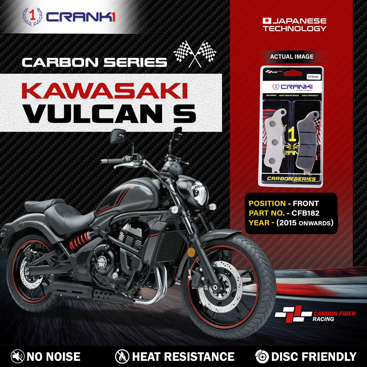 Crank1 Carbon Brake Pads For Kawasaki Vulcan S (2015 Onwards) - Front - CFB182