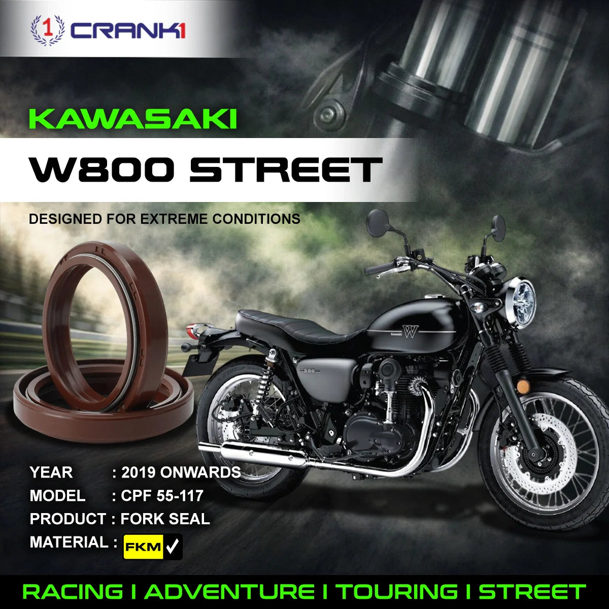Crank1 Fork Oil Seals Pair For Kawasaki W800 Street (2019 Onwards) - CPF55-117