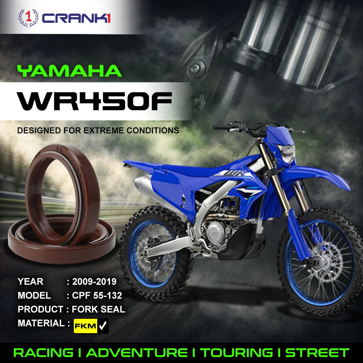 Crank1 Fork Oil Seals Pair For Yamaha WR450F (2009-2019) - CPF55-132