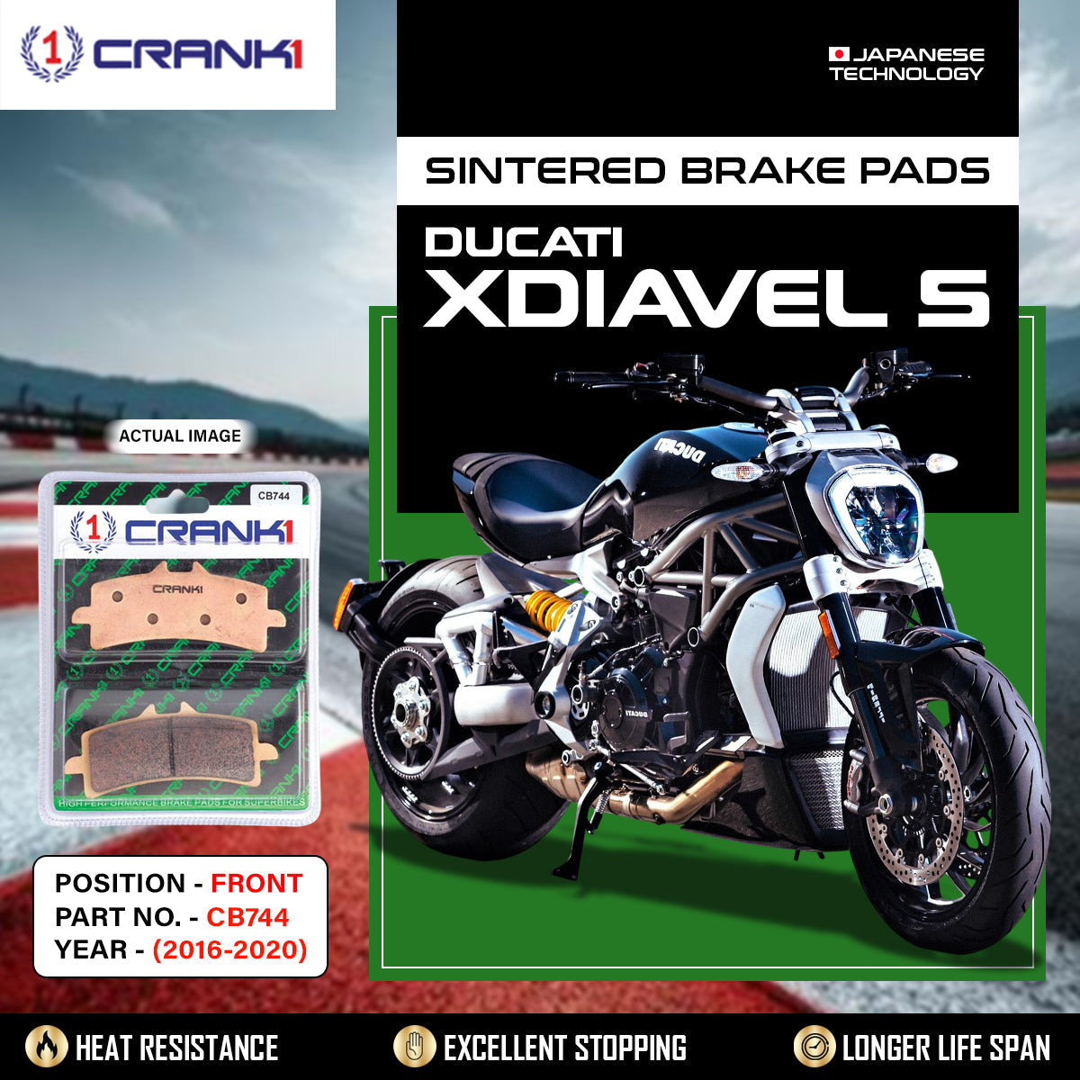 Crank1 Sintered Brake Pads For Ducati Xdiavel S (2016-2020) - Front - CB744 - 2 Sets