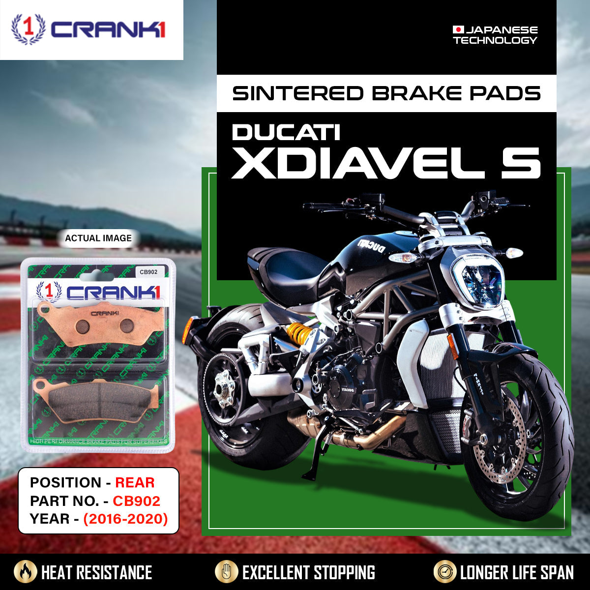 Crank1 Sintered Brake Pads For Ducati Xdiavel S (2016-2020) - Rear - CB902