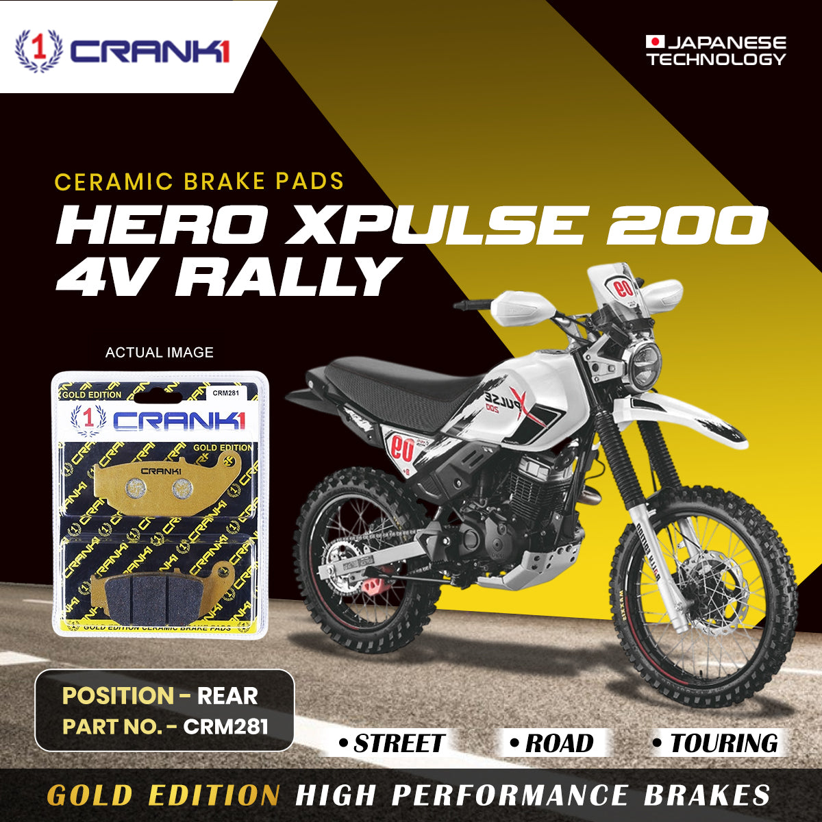 Crank1 Ceramic Brake Pads For Hero Xpulse 200 4V Rally - Rear - CRM281