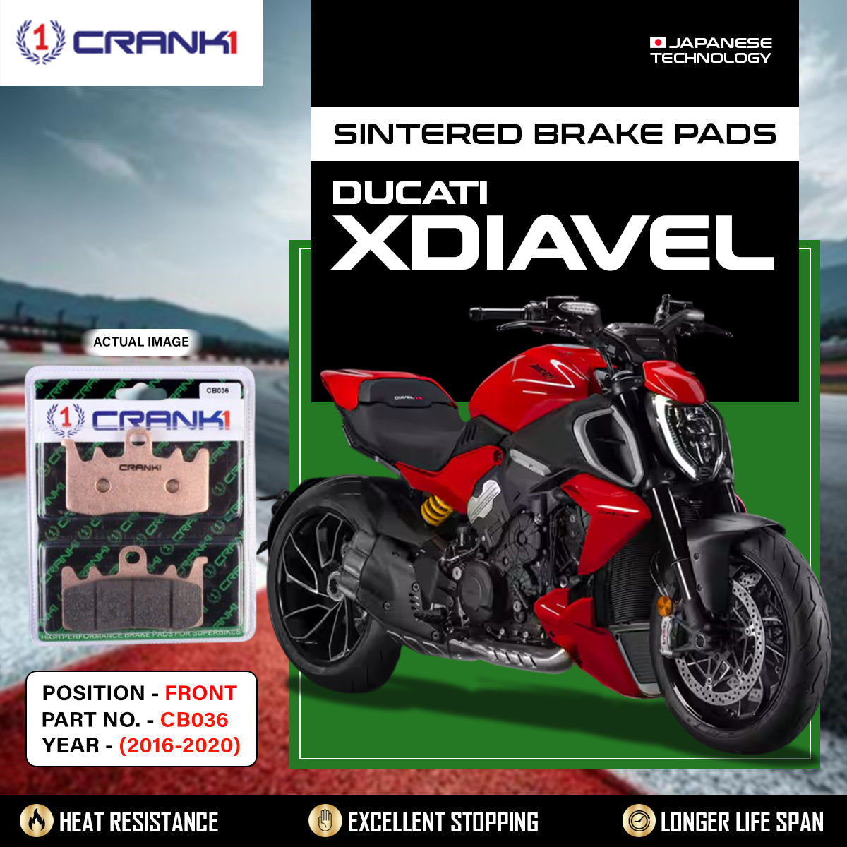 Crank1 Sintered Brake Pads For Ducati Xdiavel (2016-2020) - Front - CB036 - 2 Sets