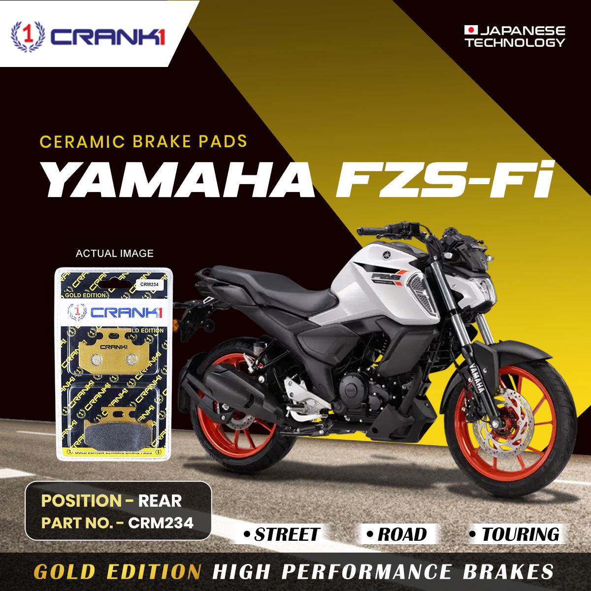 Crank1 Ceramic Brake Pads For Yamaha FZS-Fi - Rear - CRM234
