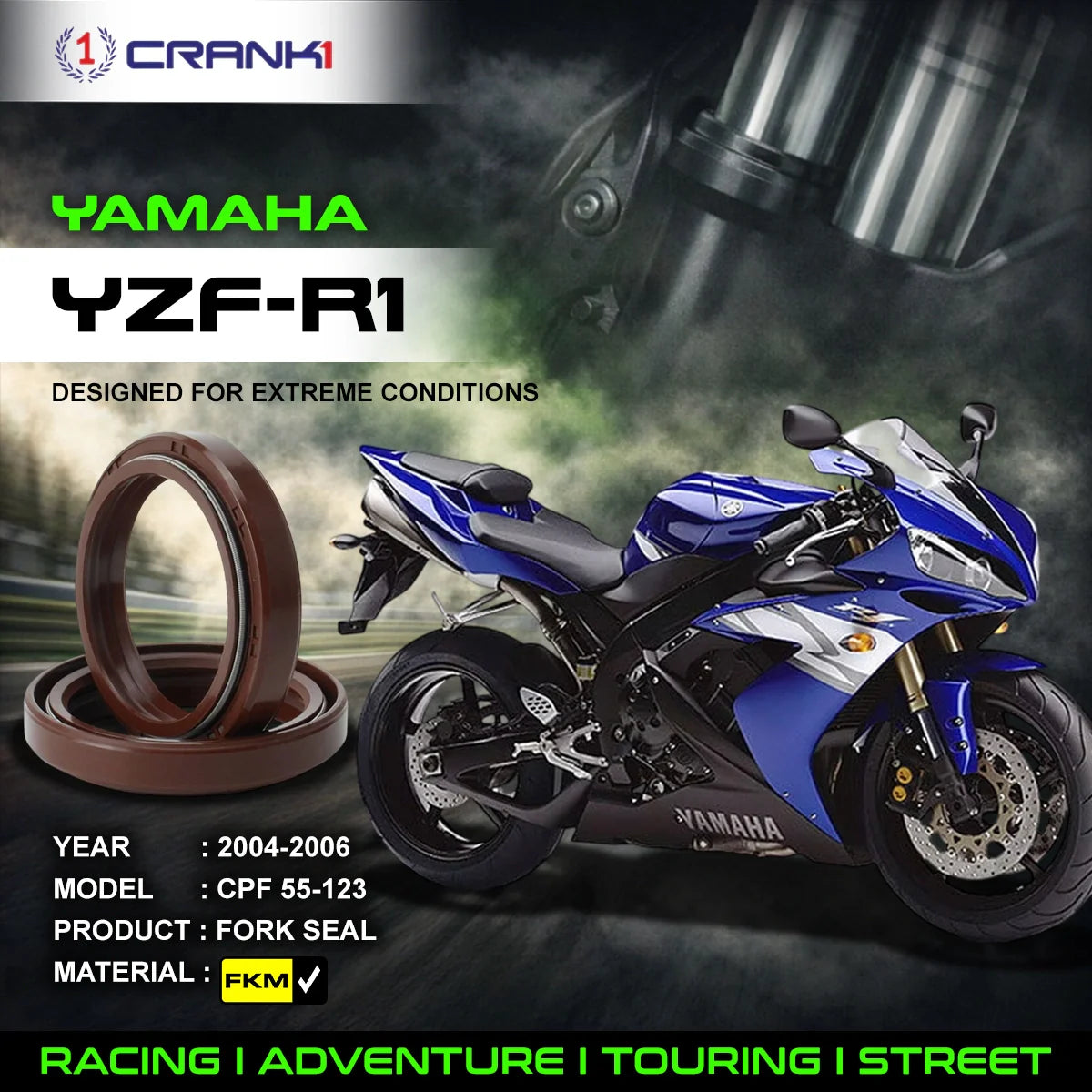 Crank1 Fork Oil Seals Pair For Yamaha YZF-R1 (2004-2006) - CPF55-123