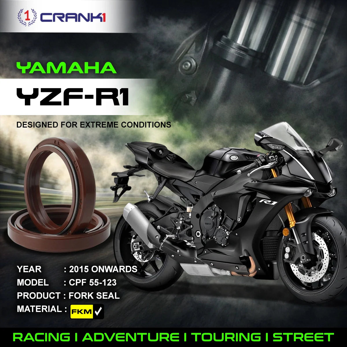 Crank1 Fork Oil Seals Pair For Yamaha YZF-R1 (2015 Onwards) - CPF55-123