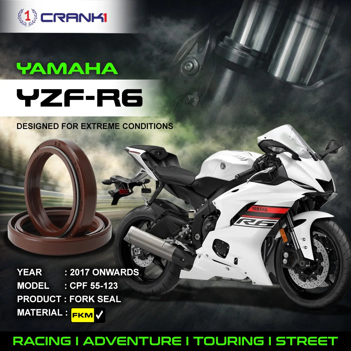 Crank1 Fork Oil Seals Pair For Yamaha YZF-R6 (2017 Onwards) - CPF55-123