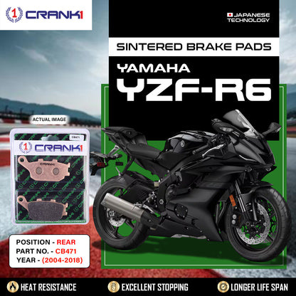 Crank1 Sintered Brake Pads For Yamaha YZF-R6 (2004-2018) - Rear - CB471