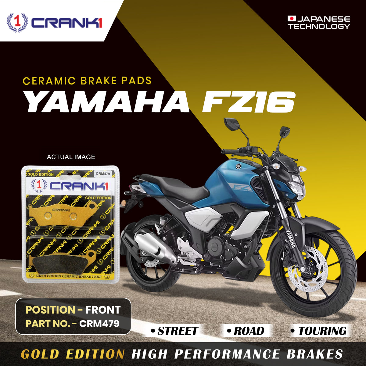 Crank1 Ceramic Brake Pads For Yamaha FZ16 - Front - CRM479