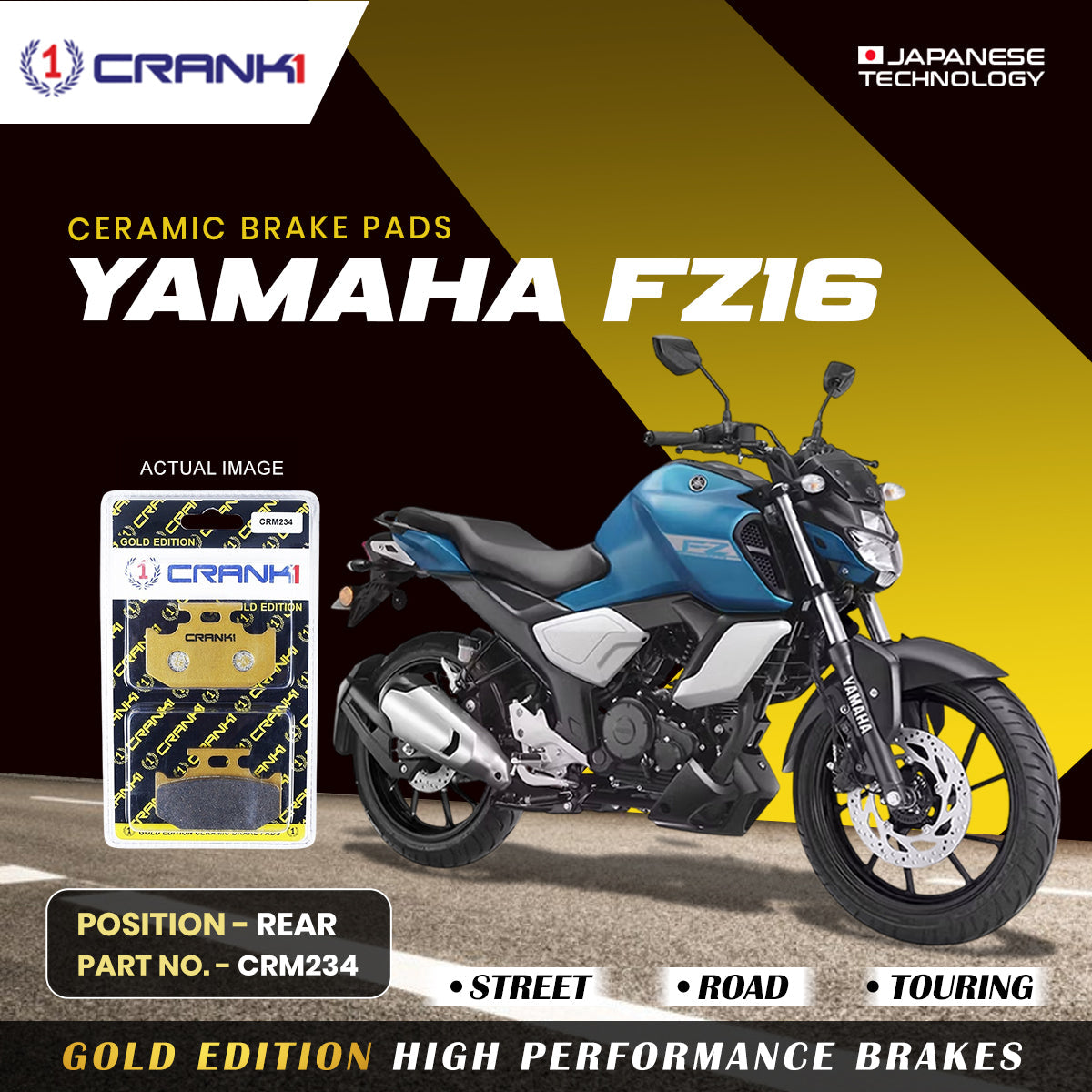 Crank1 Ceramic Brake Pads For Yamaha FZ16 - Rear - CRM234