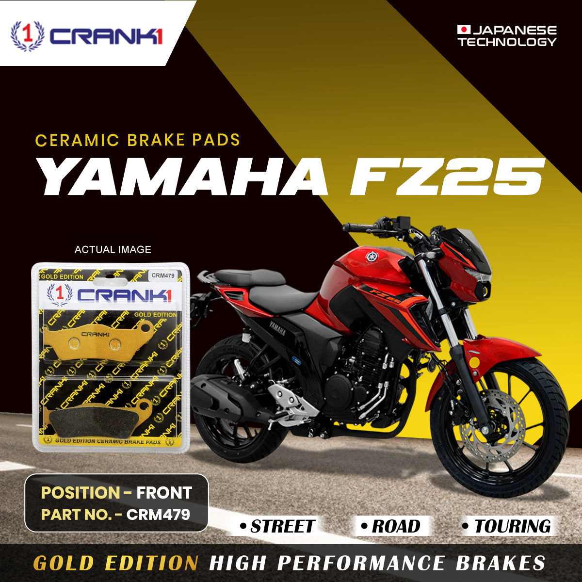 Crank1 Ceramic Brake Pads For Yamaha FZ25 - Front - CRM479