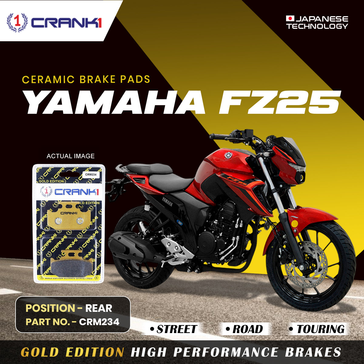 Crank1 Ceramic Brake Pads For Yamaha FZ25 - Rear - CRM234