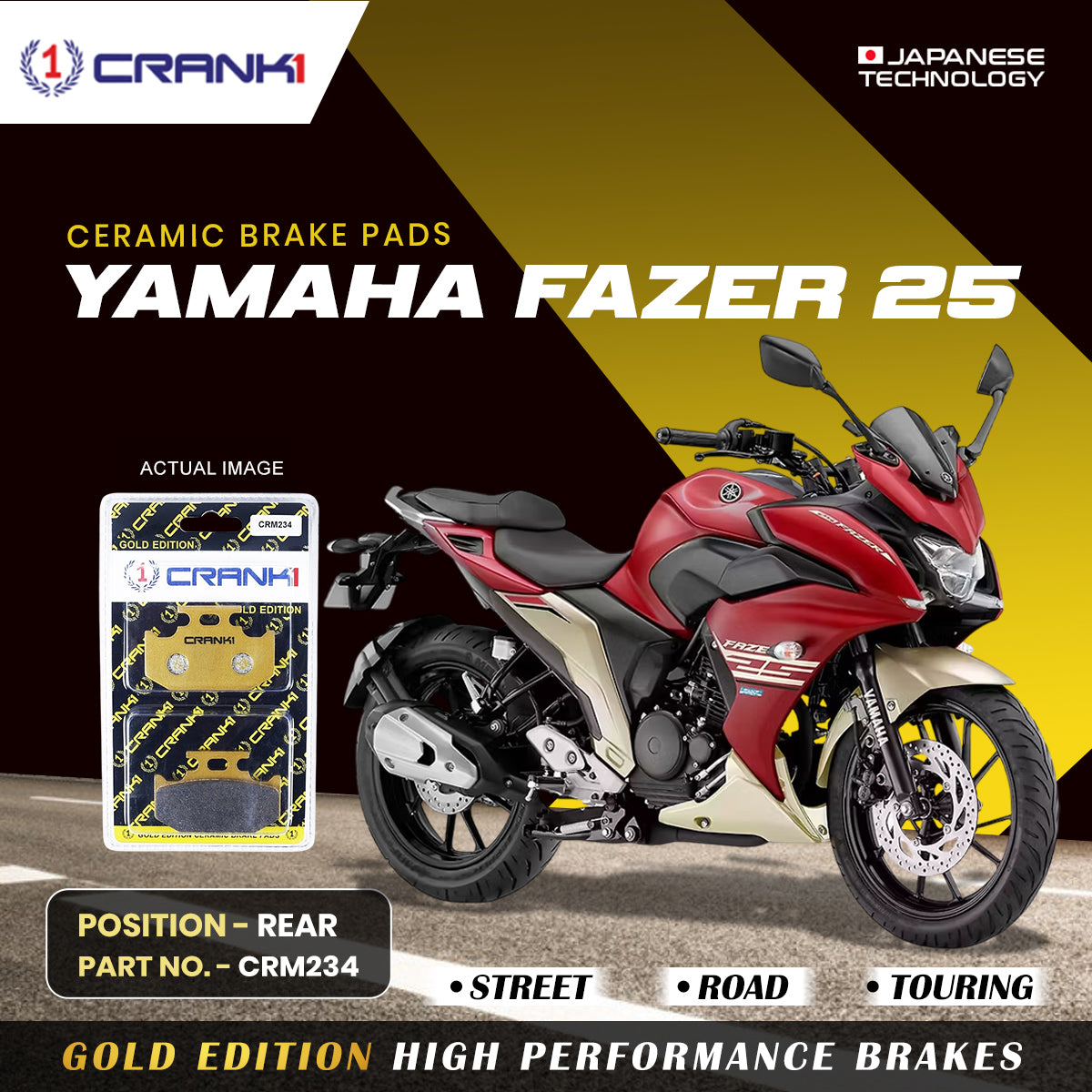 Crank1 Ceramic Brake Pads For Yamaha Fazer 25 - Rear - CRM234