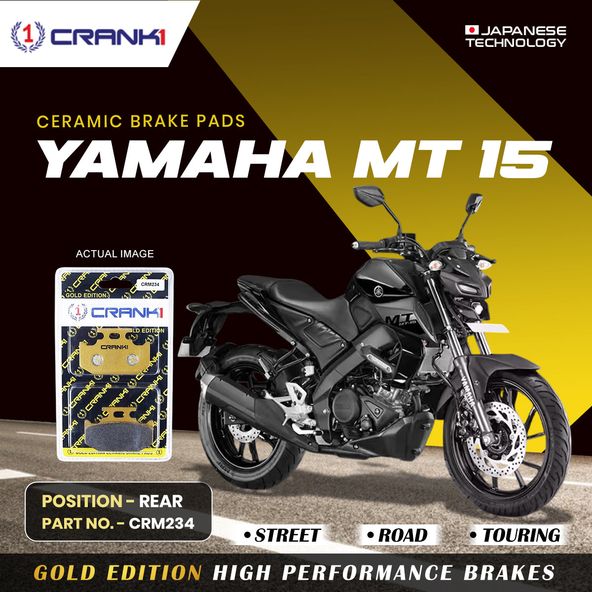 Crank1 Ceramic Brake Pads For Yamaha MT-15 - Rear - CRM234