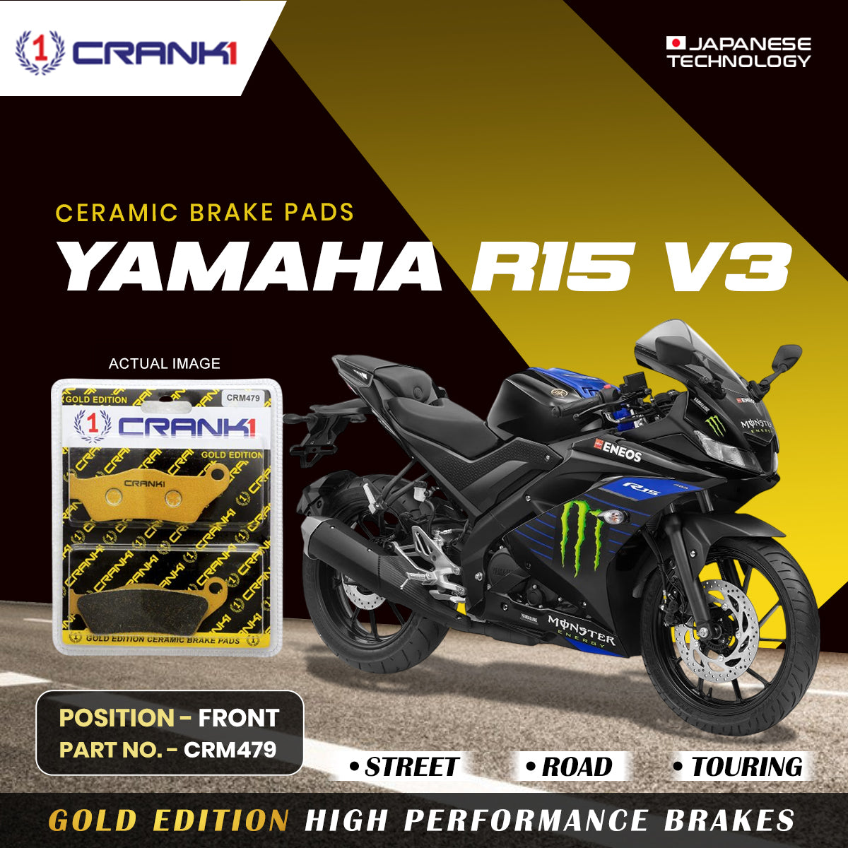 Crank1 Ceramic Brake Pads For Yamaha R15 V3 - Front - CRM479