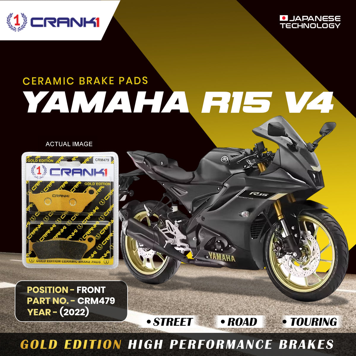 Crank1 Ceramic Brake Pads For Yamaha R15 V4 (2022) - Front - CRM479