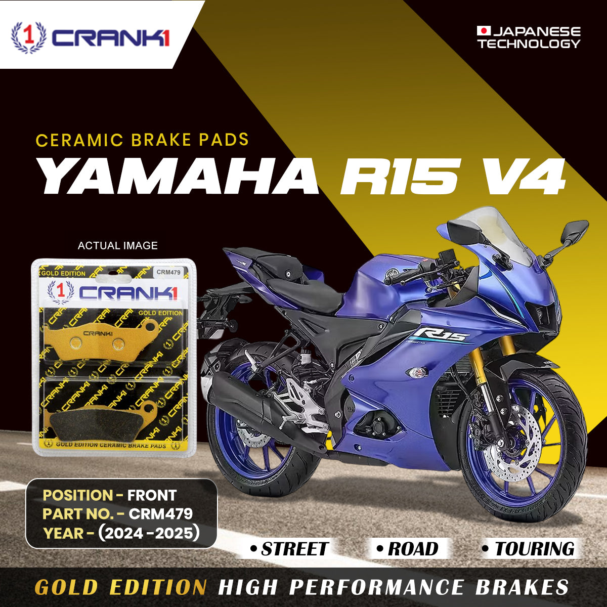 Crank1 Ceramic Brake Pads For Yamaha  R15 V4 (2024-2025) - Front - CRM479