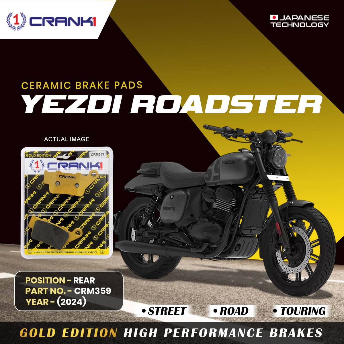 Crank1 Ceramic Brake Pads For Yezdi Roadster (2024) - Rear - CRM359